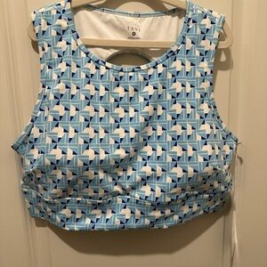 Tavi Blue Geometric Sports Bra - Supportive Crop Active Top